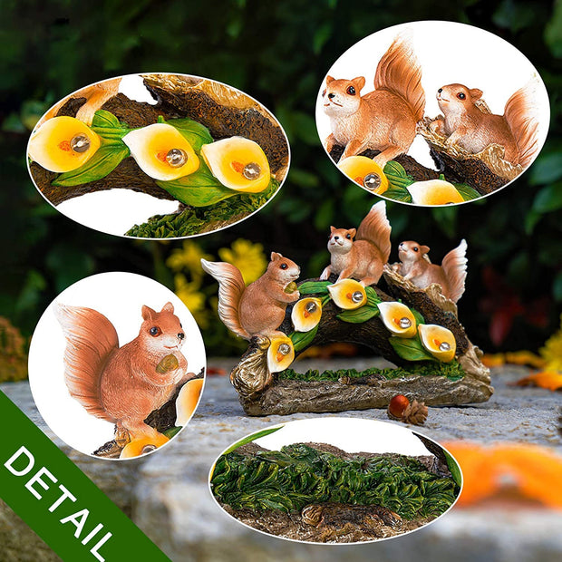 Outdoor solar resin statue decoration with three squirrels