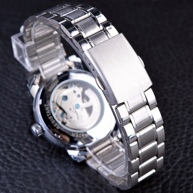 Winner Blue Ocean Fashion Casual Designer Stainless Steel Men Skeleton Watch Mens Watches Top Brand Luxury Automatic Watch Clock