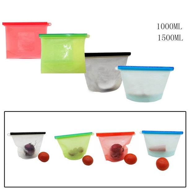 Reusable Silicone Vacuum Seal Food Fresh Bag Fruit Meat Milk Storage Containers Refrigerator Bag Ziplock Kitchen Organizer