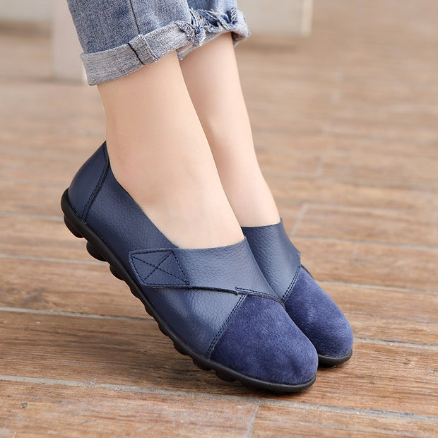 Large size leather bean shoes flat shoes comfortable soft leather