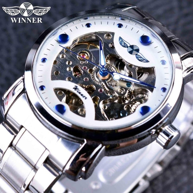 Winner Blue Ocean Fashion Casual Designer Stainless Steel Men Skeleton Watch Mens Watches Top Brand Luxury Automatic Watch Clock