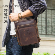 Retro Crazy Horse Cowhide Men's Crossbody Bag Multi functional Casual Men's Dual purpose Leather Handheld Shoulder Bag