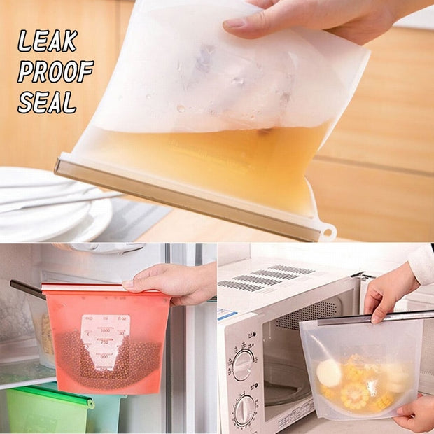 Reusable Silicone Vacuum Seal Food Fresh Bag Fruit Meat Milk Storage Containers Refrigerator Bag Ziplock Kitchen Organizer