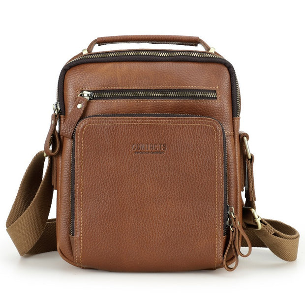 Retro Crazy Horse Cowhide Men's Crossbody Bag Multi functional Casual Men's Dual purpose Leather Handheld Shoulder Bag