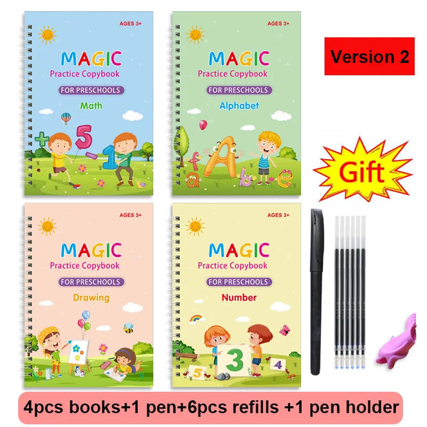 Montessori Copybook Sank Magic 4 Books Calligraphy Children's Notebook Kid Reusable Groove Handwriting Copybook Writing Gifts