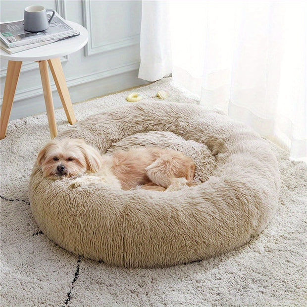 Calming Dog & Cat Bed, Anti-Anxiety Donut Cuddler Warming Cozy Soft Round Bed, Fluffy Faux Fur Plush Cushion Bed For Small Medium And Large Dogs And Cats (16"/20"/24"/28"/31"/39")