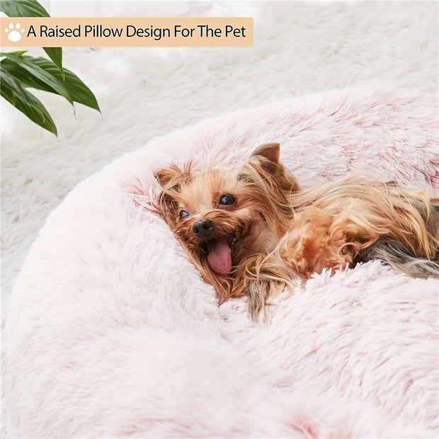 Calming Dog & Cat Bed, Anti-Anxiety Donut Cuddler Warming Cozy Soft Round Bed, Fluffy Faux Fur Plush Cushion Bed For Small Medium And Large Dogs And Cats (16"/20"/24"/28"/31"/39")