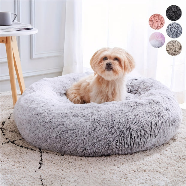 Calming Dog & Cat Bed, Anti-Anxiety Donut Cuddler Warming Cozy Soft Round Bed, Fluffy Faux Fur Plush Cushion Bed For Small Medium And Large Dogs And Cats (16"/20"/24"/28"/31"/39")