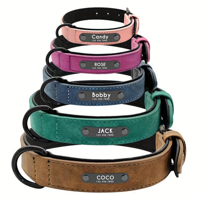 Custom Leather Dog Collars With Personalized Engraving Nameplate, Adjustable Wear-Resistant Dog Collar For Small Medium Large Dogs