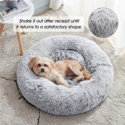 Calming Dog & Cat Bed, Anti-Anxiety Donut Cuddler Warming Cozy Soft Round Bed, Fluffy Faux Fur Plush Cushion Bed For Small Medium And Large Dogs And Cats (16"/20"/24"/28"/31"/39")